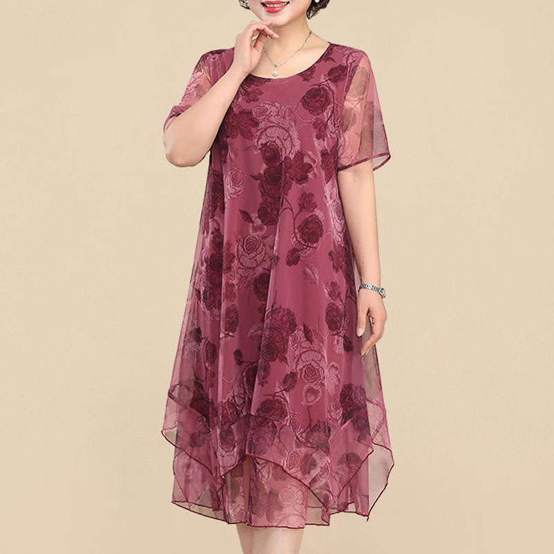 Summer Gauze Clothing - Gaun lengan pendek leher-o, baju wanita