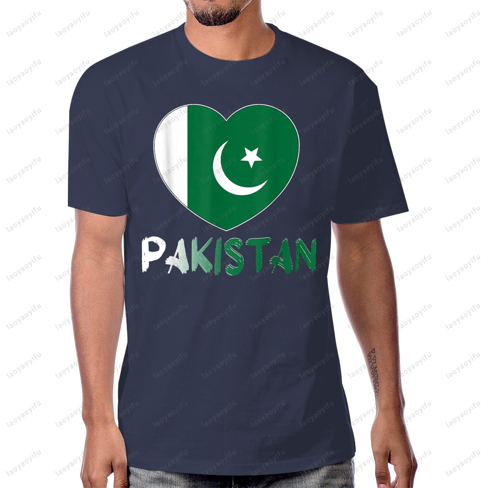 Summer Clothing Pakistan - Kaus Klasik Cetak Grafis Hati Bendera