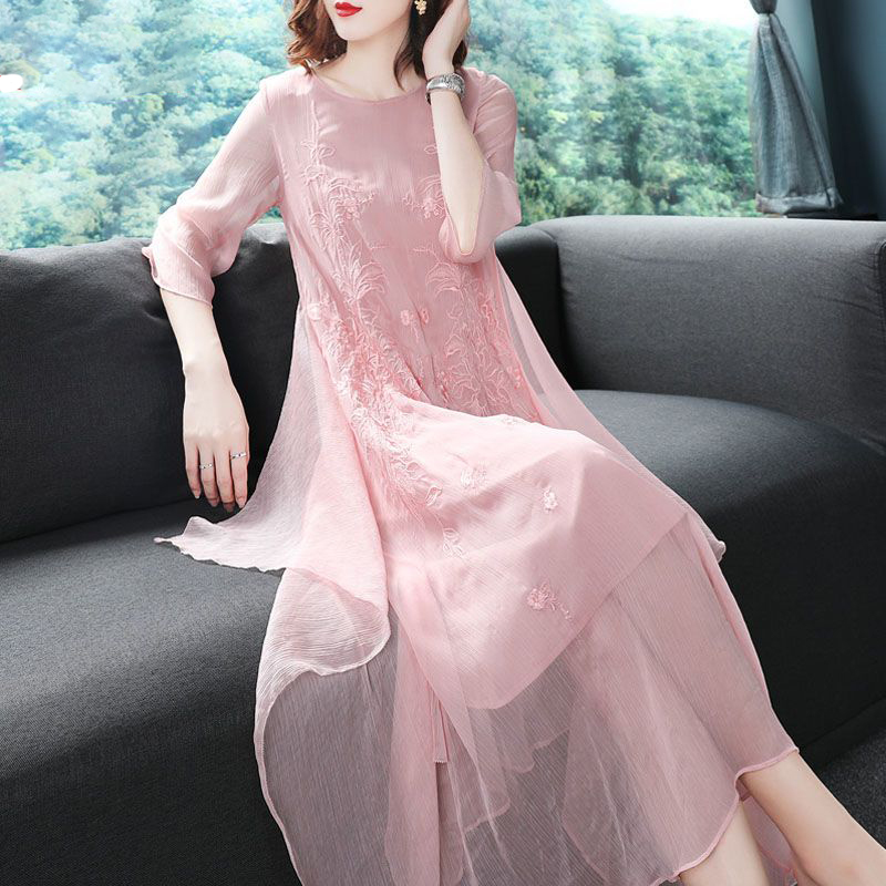 Summer Gauze Clothing - Gaun Prom Bordir Kain Kasa Sambung
