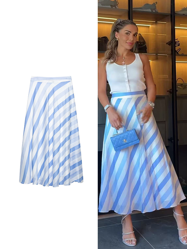 Summer Clothing Trends For Women 2026 - TFMLN Rok Bergaris Biru Vintage Wanita