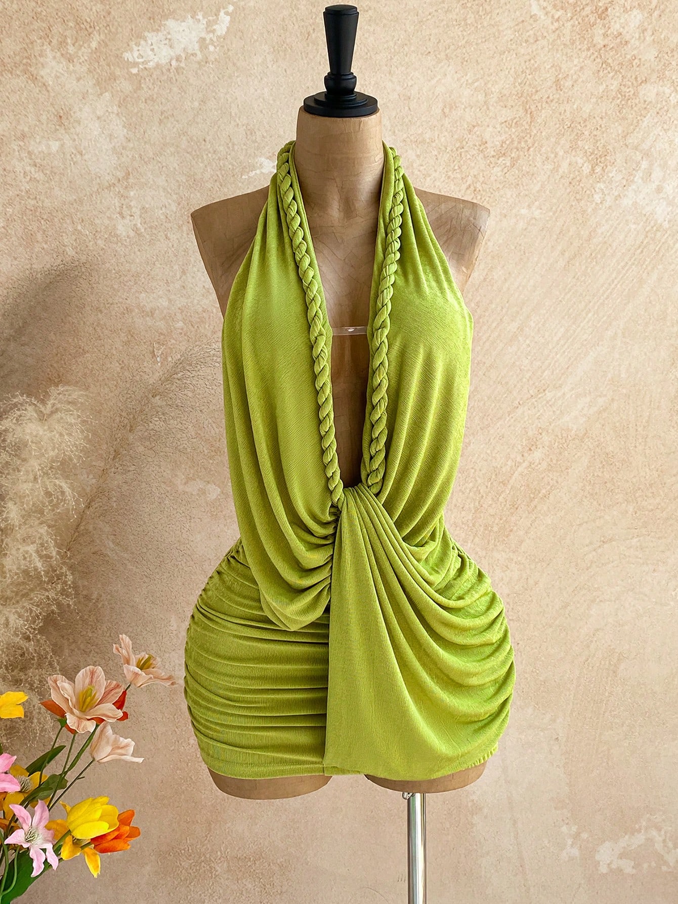 Summer Vacation Clothing Women - Gaun Mini Halter Tanpa Punggung Warna