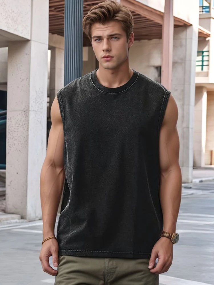 Summer Clothing Men 2025 - Tank Top Katun Cuci Pria Baru