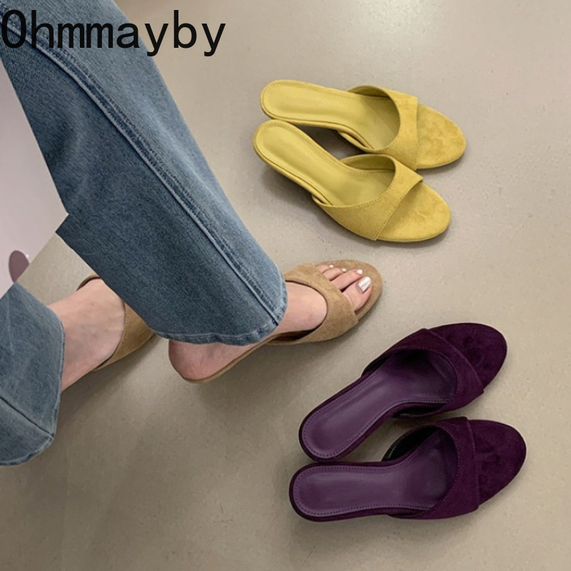 Summer Vacation Clothing Women - Sepatu Wanita Suede Model Selop Terbuka,