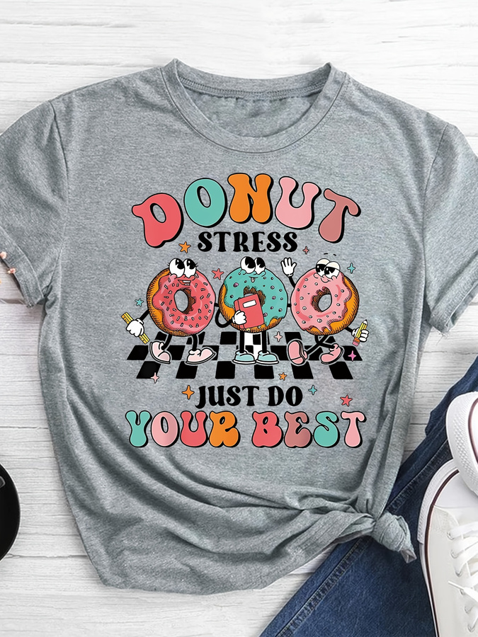 Summer Clothing Trends For Women 2026 - Kaos Cetak Donat Kartun, Atasan Kasual