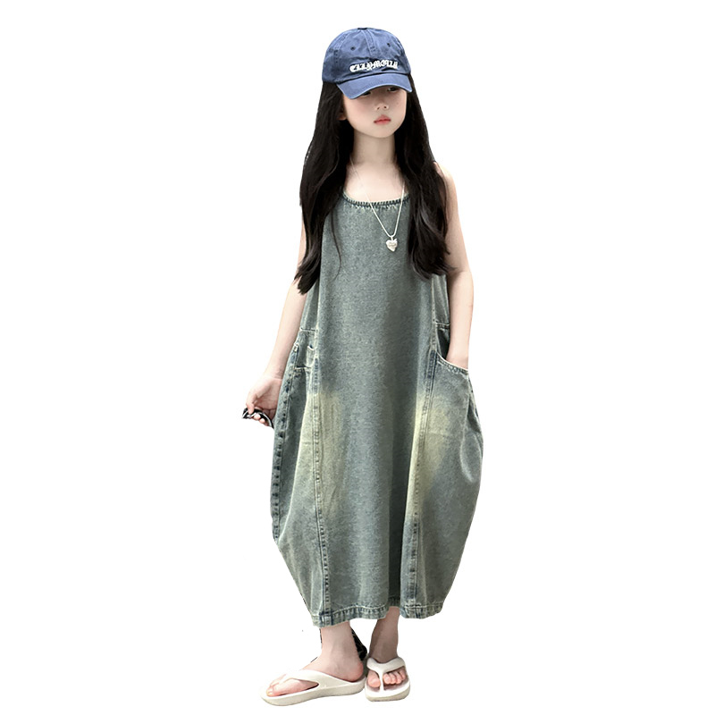 Summer Kids Clothing - Gaun Denim Tanpa Lengan Kualitas Tinggi