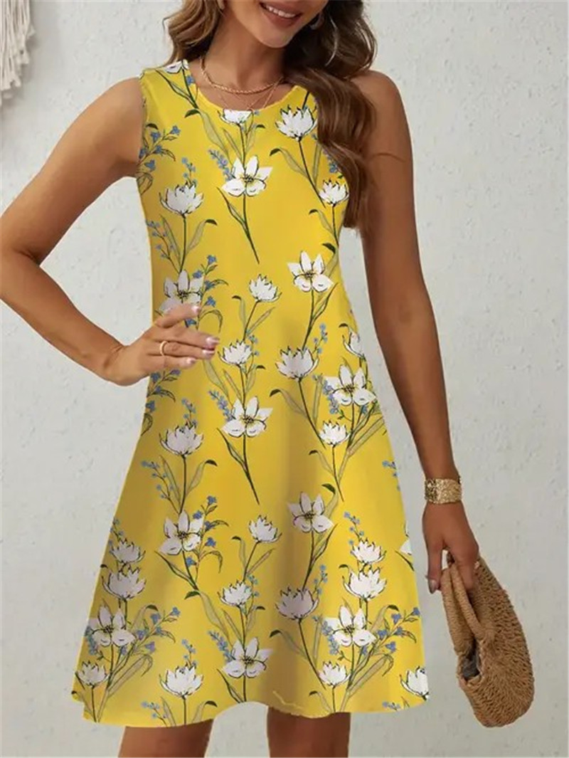 Soft Summer Yellow Clothing - Gaun Bunga Kuning Kasual Wanita Tanpa