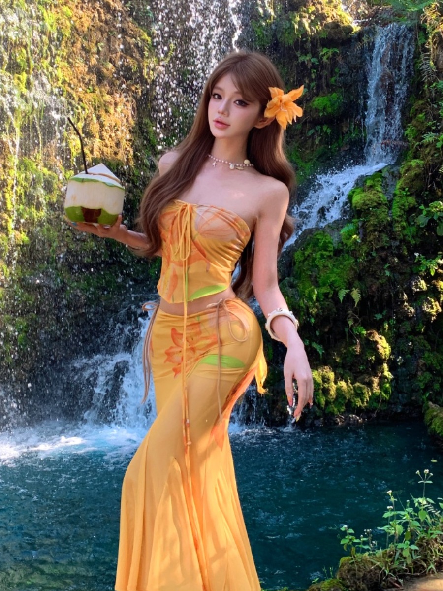 Set atasan dan rok tube tie-dy - Soft Summer Yellow Clothing ulasan dan harga