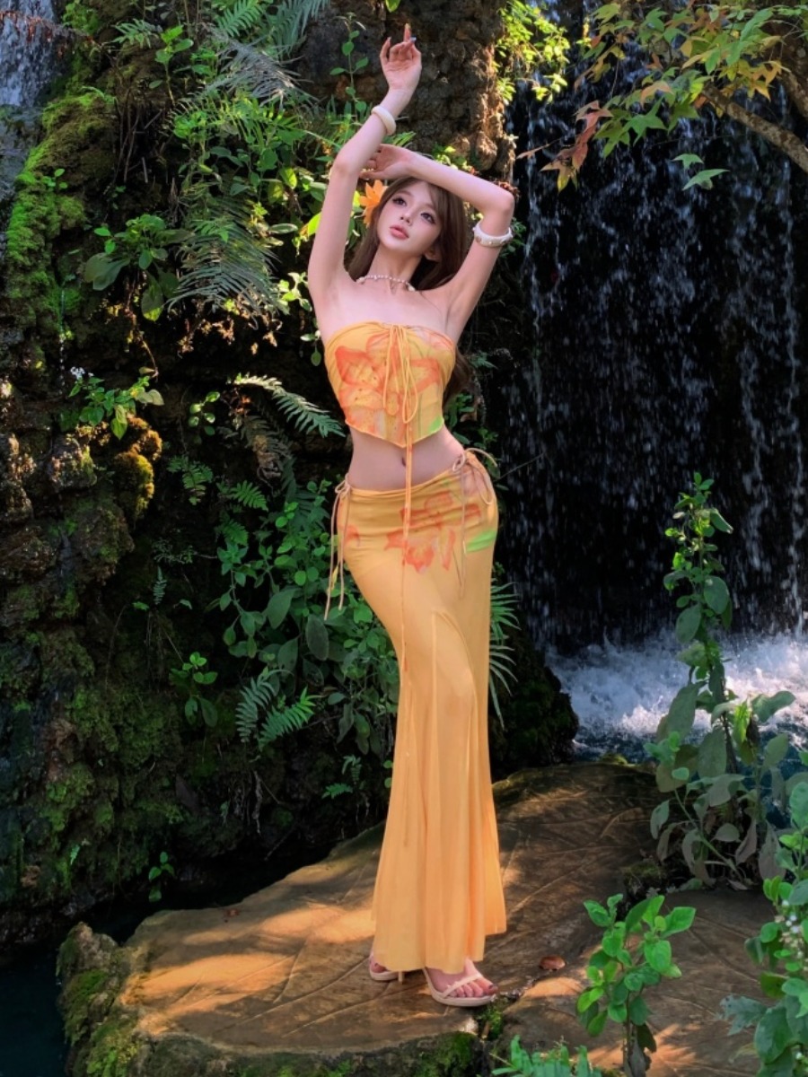 Set atasan dan rok tube tie-dy - Soft Summer Yellow Clothing ulasan dan harga