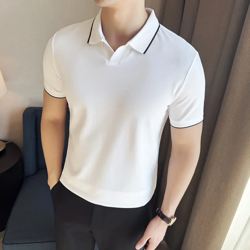 Kaus Polo Pria Kaus Atasan Len - Summer Light Clothing ulasan dan harga