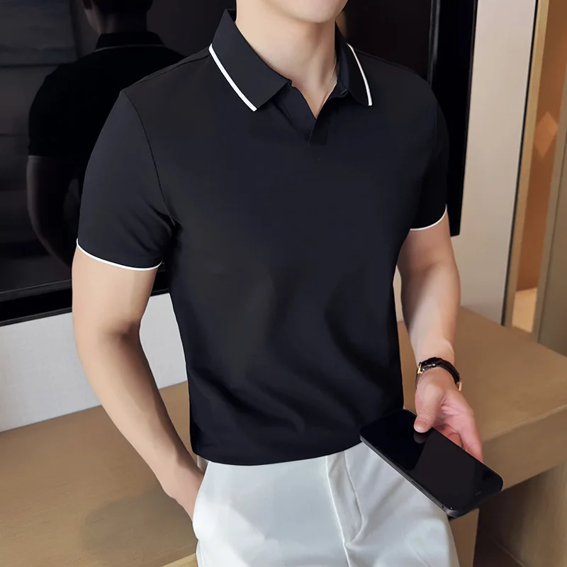 Kaus Polo Pria Kaus Atasan Len - Summer Light Clothing ulasan dan harga