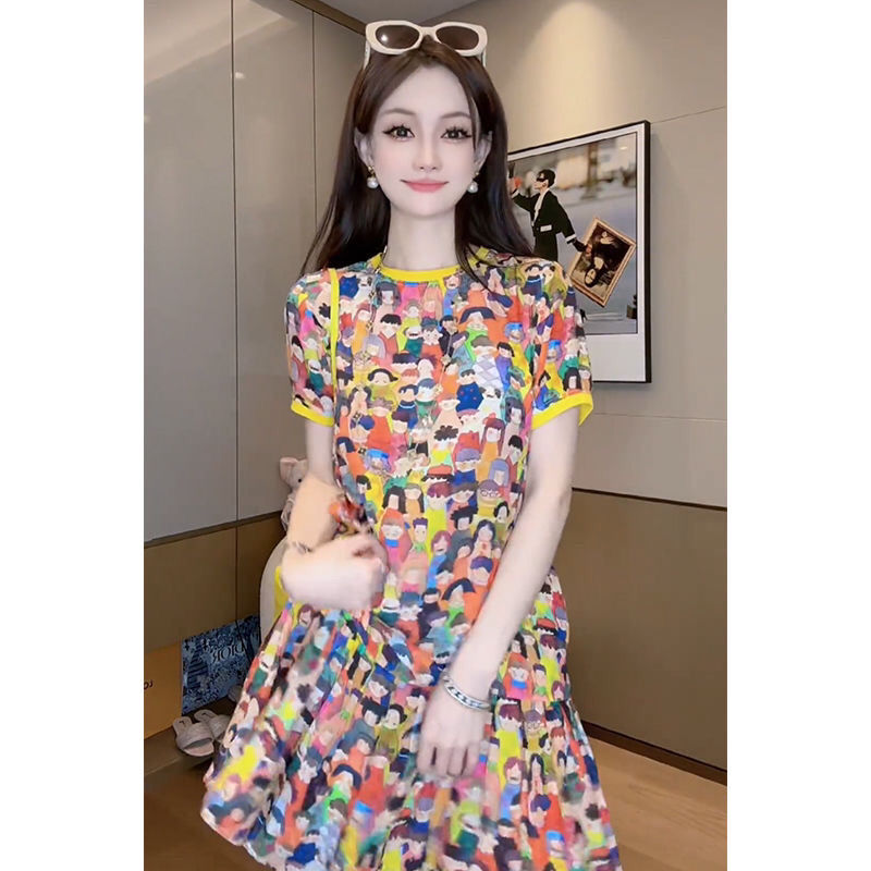 Gaun bermotif bunga kartun den - Summer Clothing Young Women ulasan dan harga