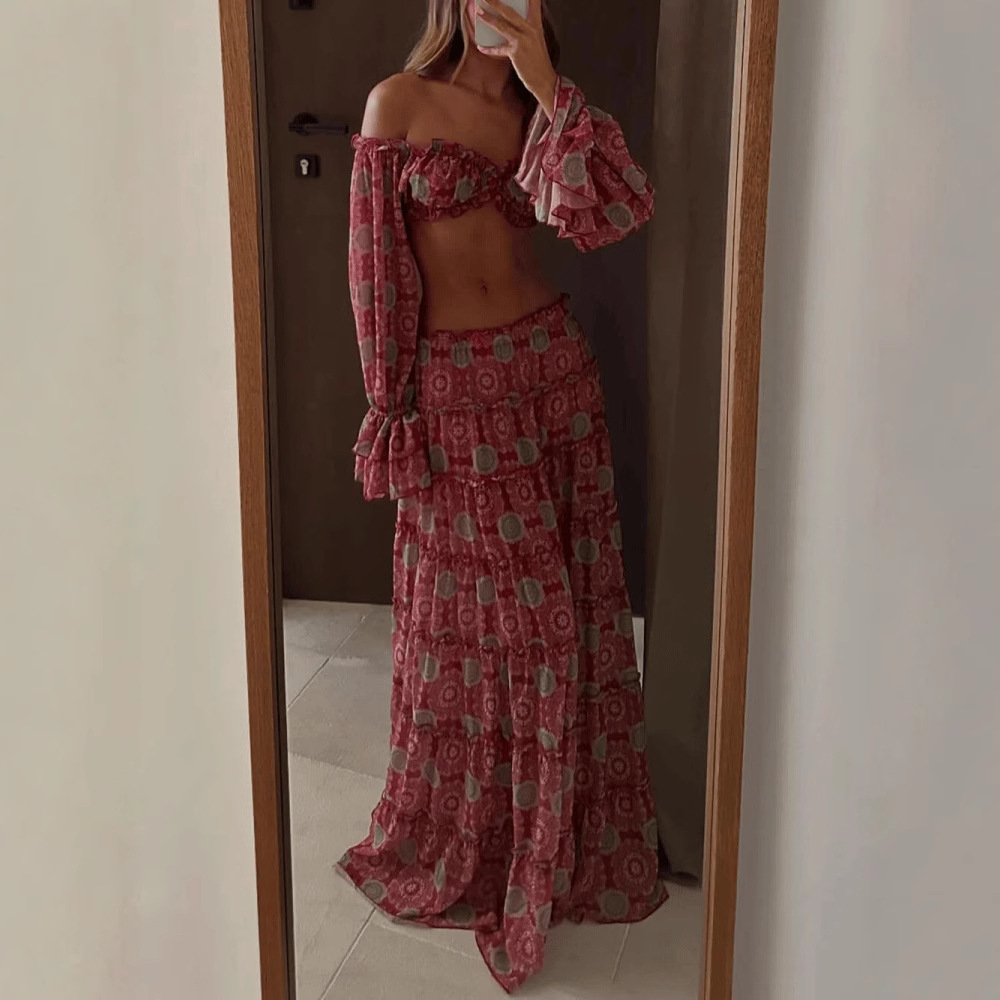 Set Rok Cetak Vintage Dua Poto - Summer Vacation Clothing Women ulasan dan harga