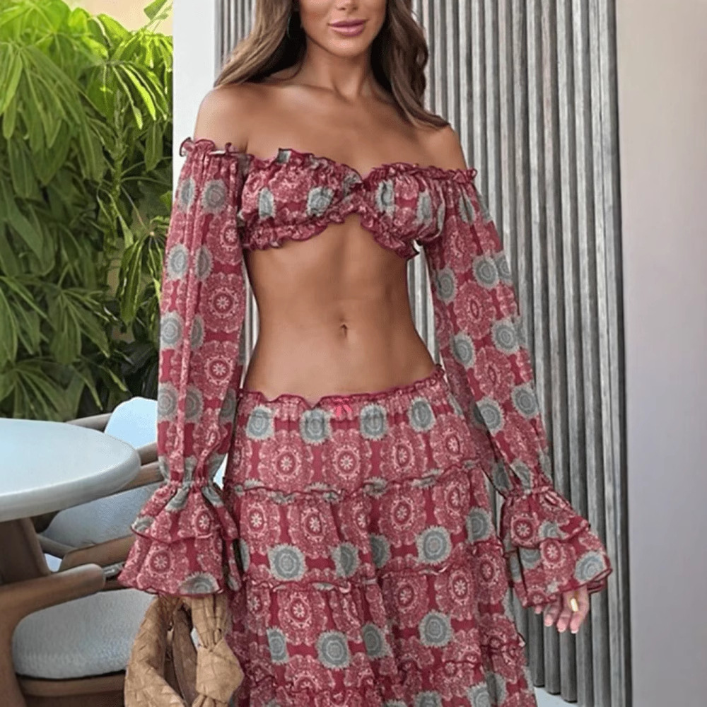 Set Rok Cetak Vintage Dua Poto - Summer Vacation Clothing Women ulasan dan harga