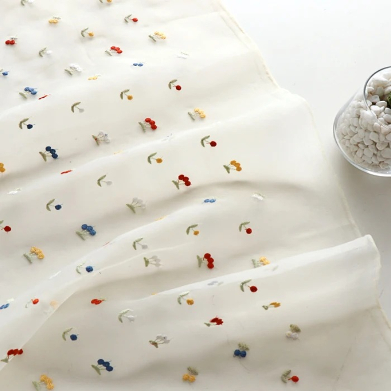 Kain Kasa Bordir Buah Putih 14 - Summer Gauze Clothing ulasan dan harga