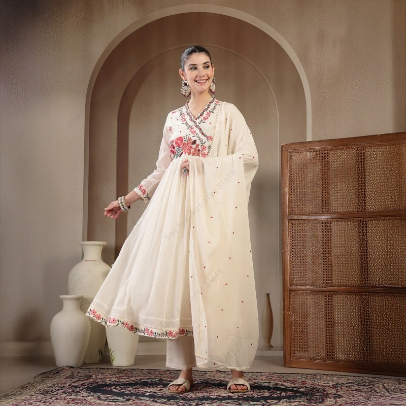 Set Kurti Anarkali Katun Putih - Summer Clothing Pakistan ulasan dan harga