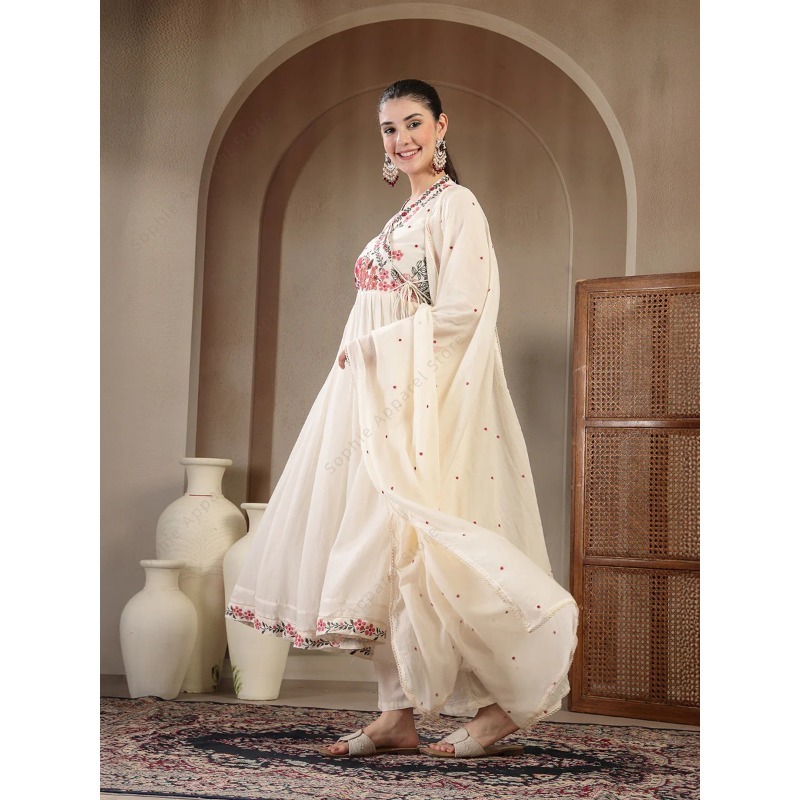 Set Kurti Anarkali Katun Putih - Summer Clothing Pakistan ulasan dan harga