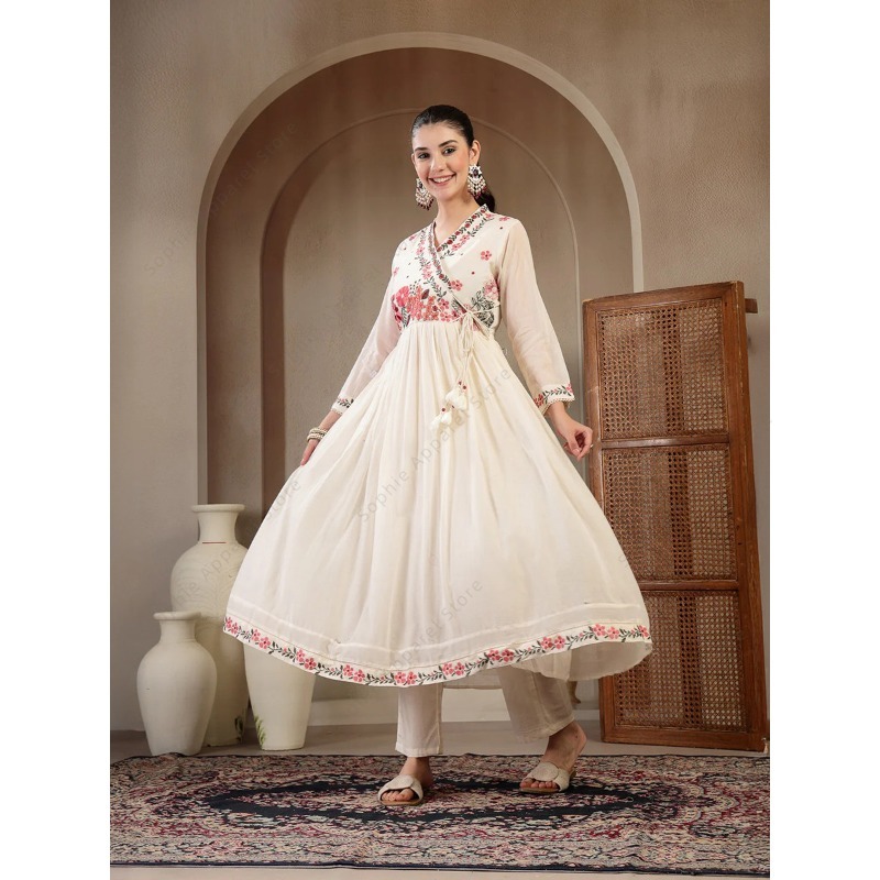 Set Kurti Anarkali Katun Putih - Summer Clothing Pakistan ulasan dan harga