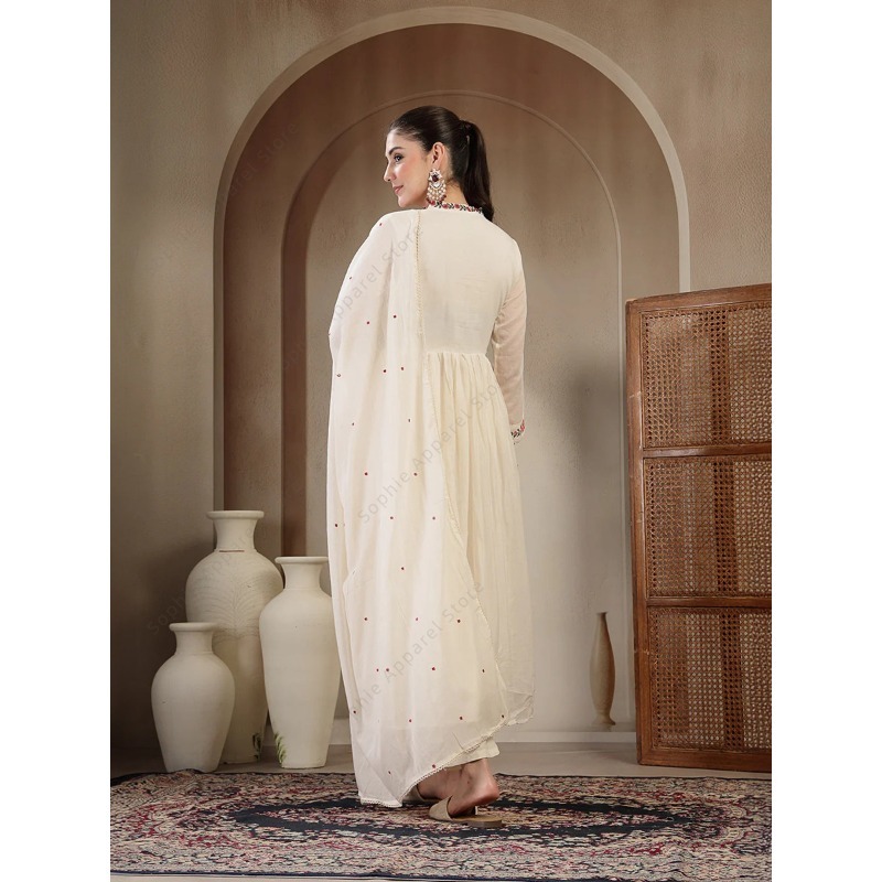 Set Kurti Anarkali Katun Putih - Summer Clothing Pakistan ulasan dan harga
